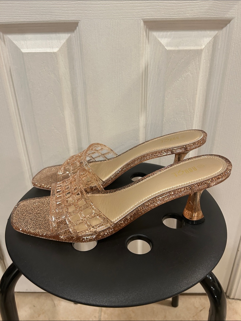 Gold Glitter Jelly Slides Size 12